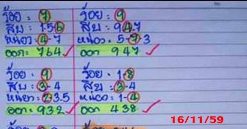 อย่าช้า!! เลขเด็ดงวดนี้ 16/11/59 เลขเด็ดงวดนี้ เลขเด่น ผลงานดี (ผลงาน 8 งวดซ้อน)